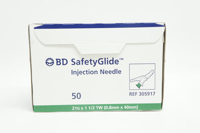 BD 305917 SafetyGlide Injection Ndle 21G x 1 1/2 TW - Box of 50